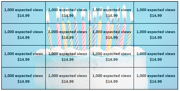 Image showing 16 advertising slots at $14.99 each