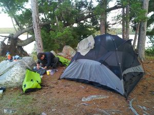 Getting dinner and the tent ready
