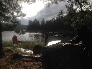 Prepping the fish on the 'sous chef' rock after a squall