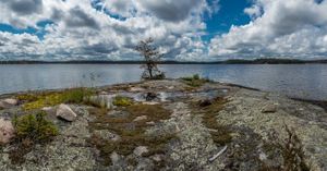 Looking west off a small island on Wrist Lake