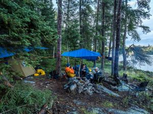 Sheltered fire pit on Glenn Lake