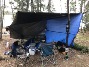 Makeshift wind/rain shelter