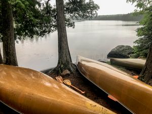 Canoes put up for the day