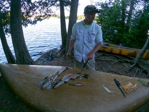 Filleting on the canoe