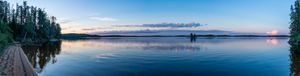 Evening settles over Indian House Lake in this view from our private sandy beach camp.