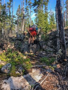 On the 550m portage into Rostoul Lake from Gammon.