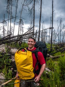 Difficult portage through a burn.