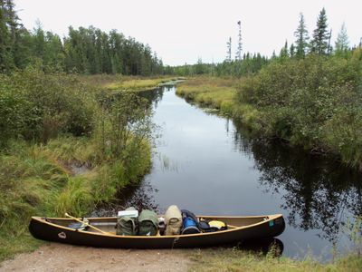 Loaded canoe ready to go