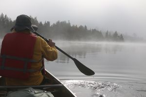 Paddling in the fog on Farm Lake