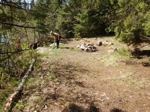 canoe storage area/ tent pad