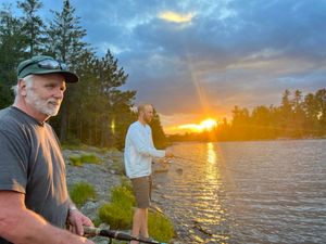 fishing at sunset