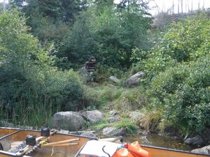 Rock cairn marking north entrance for Paull portage