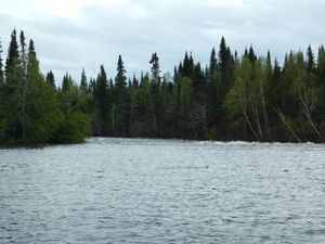 Looking back to the rapids after portaging