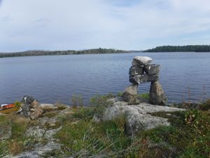 Beautiful rock cairn on small Kilburn Lake island
