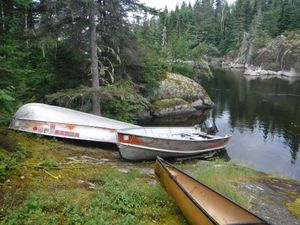 Fishing lodge boat cache at start of portage