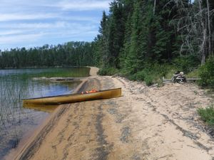 Beautiful sand beach at west portage entrance, looking north