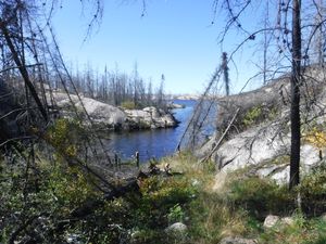 Cleaned up western entrance to Aegean portage looking west