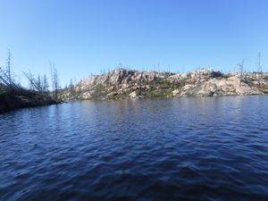 Western Aegean Lake shoreline burned right down to bare rock