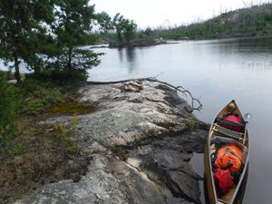 Beautiful unmarked island campsite on Crystal Lake looking east