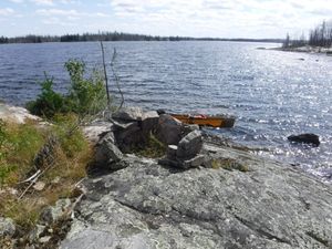 Unused campsite on Mather Lake looking south