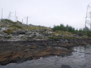 Burned campsite looking northwest