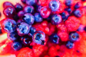 blueberries and raspberries ready for banock bread, lac la croix