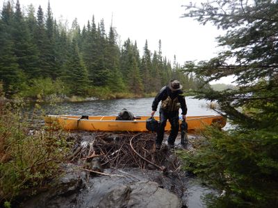 Portaging over a beaver dam