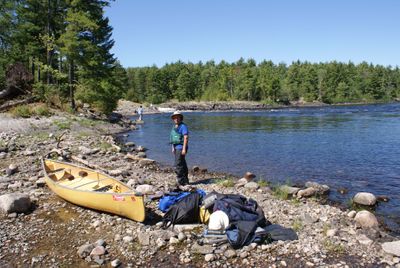 At the lower end of Snake Falls portage, Namakan  River