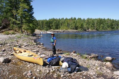 At the lower end of Snake Falls portage, Namakan River