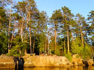 view of island camp on gabbro from water