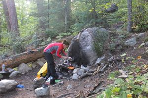 Rocky lake campsite