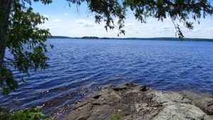 hanson island camp looking south west into bay toward small island camp