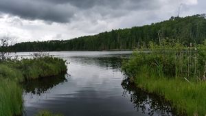 Smoke Lake looking out of portage